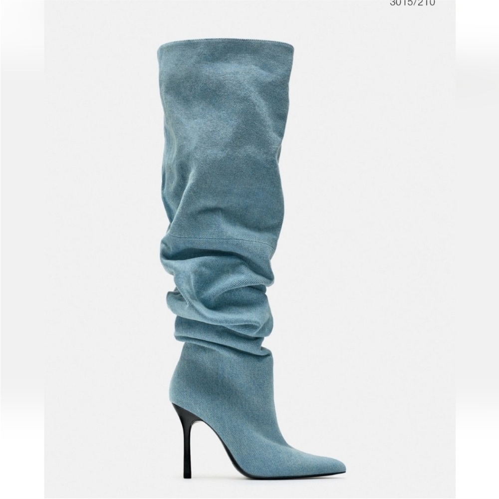 Zara denim slouchy knee high boots